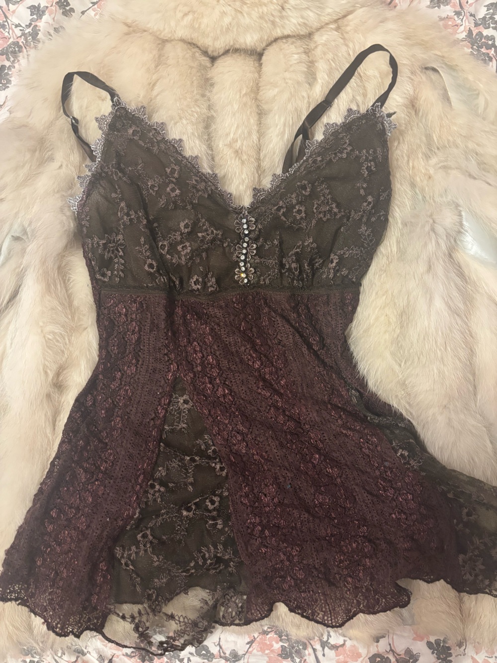 Pretty Angel Fairy Grunge Y2K Vintage Detail Jewel Lace Slip/Tank Top/Dress
